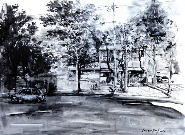 ‘집으로 가는 길-송천동 #2, 91×65cm, 캔버스 위에 먹, 2017’. 사진=이은황 제공