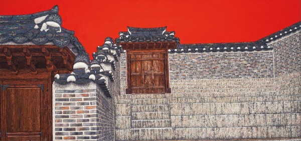 ‘문과 담, 55×117cm, 아크릴, 2014’. 사진=아트코리언 제공