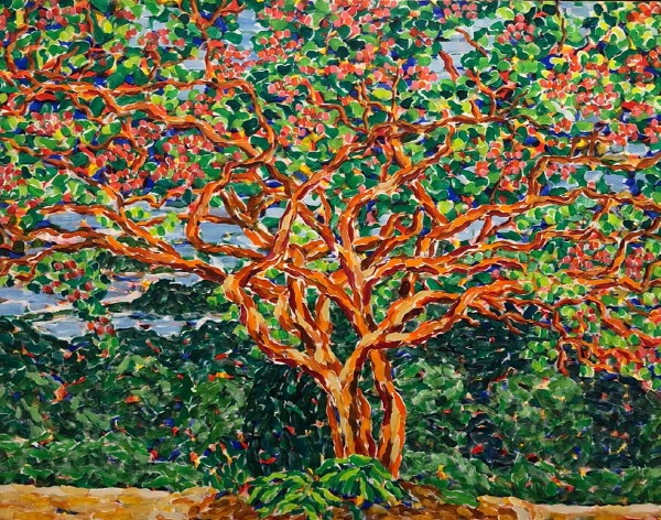 ‘백련사 배롱나무(강진), 116.8×91.0cm, Acrylic on canvas, 2015’. 사진=갤러리 바이올렛 제공