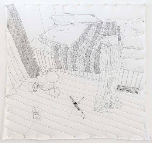 ‘일상인 된 날, 160×160cm, 재봉틀로 드로잉, 2017’. 사진=롯데갤러리 제공