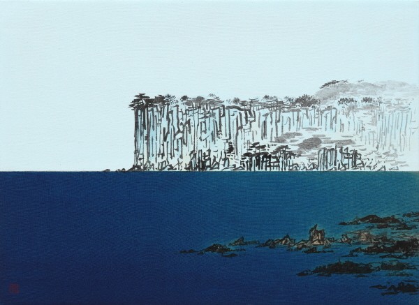 ‘제주 박수기정, 53×72.7cm, 아사천에 수묵채색, 2018’. 사진=갤러리두인 제공