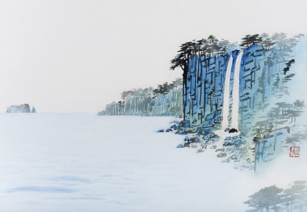‘정방폭포, 50×72.5cm, 아사천에 수묵채색, 2015’. 사진=갤러리두인 제공
