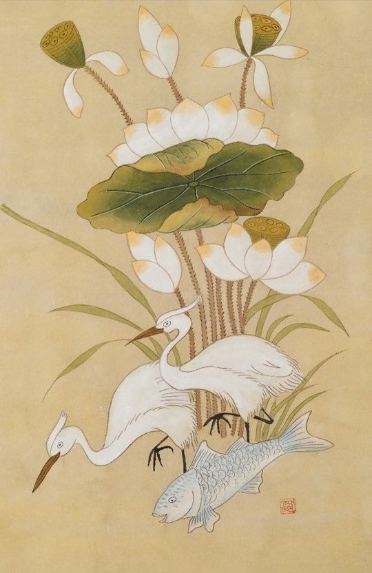 송재연 ‘연화도, 35×70cm, 분채+물감’. 사진=송재연 제공
