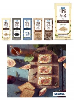 합동 라이브방송을 진행할 예정인 매일유업의 매일두유(위)와 미주라 토스트 비스켓(아래). 사진=매일유업.