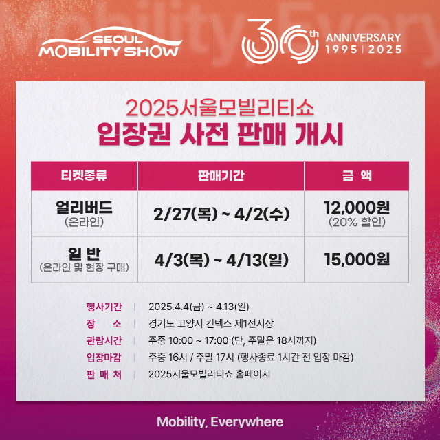 서울모빌리티쇼, 4월 2일까지 입장권 할인 가격으로 판매