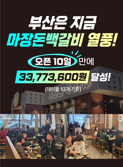 마장돈백갈비, 부산동래점 오픈 10일 만에 매출 3,274만 원 달성