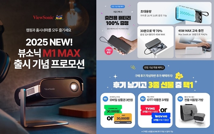 뷰소닉, 구글TV 내장 스마트 포터블 빔프로젝터 'M1 Max' 국내 공식 출시